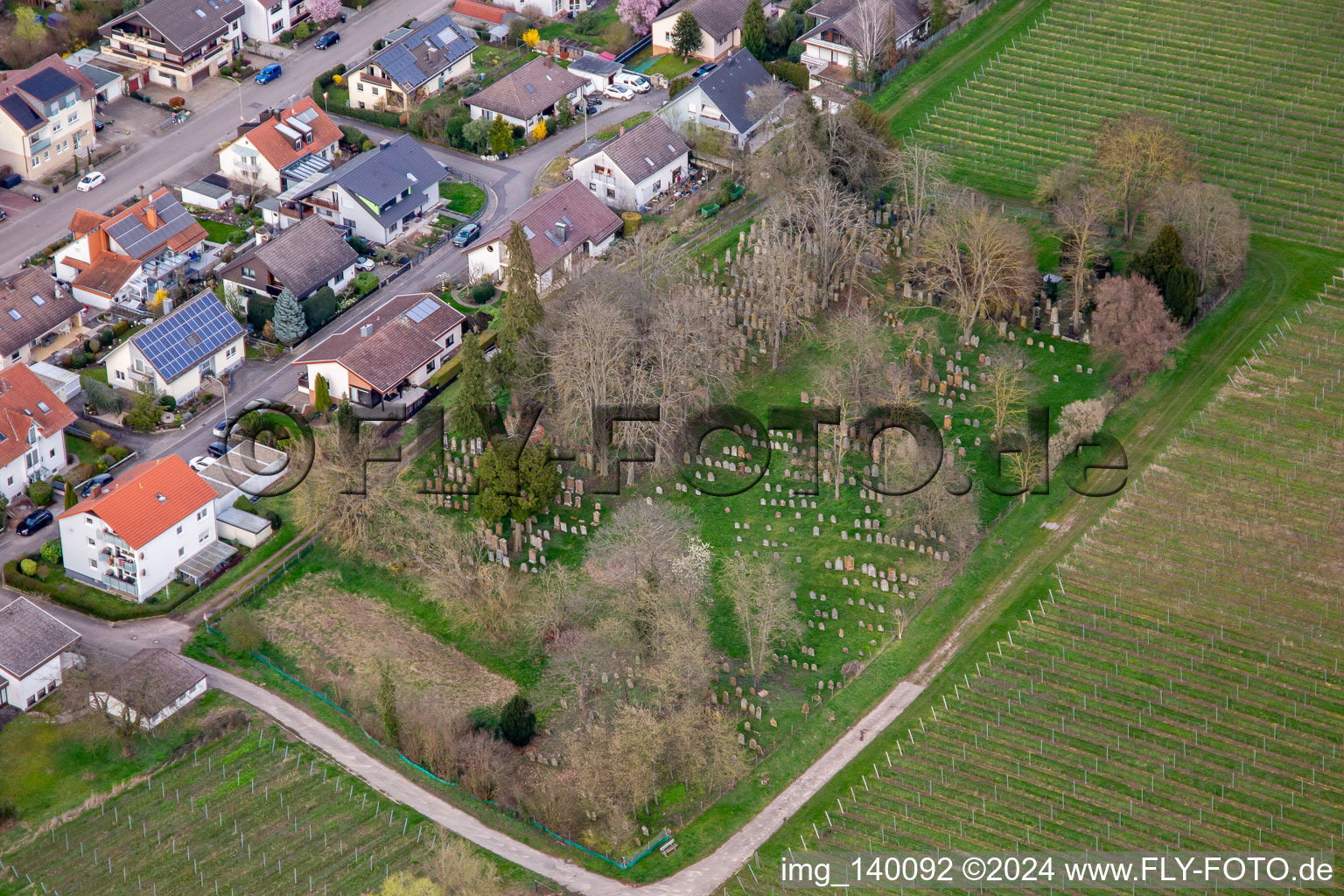 Aerial view of Jewish Cemetery Ingenheim in the district Ingenheim in Billigheim-Ingenheim in the state Rhineland-Palatinate, Germany