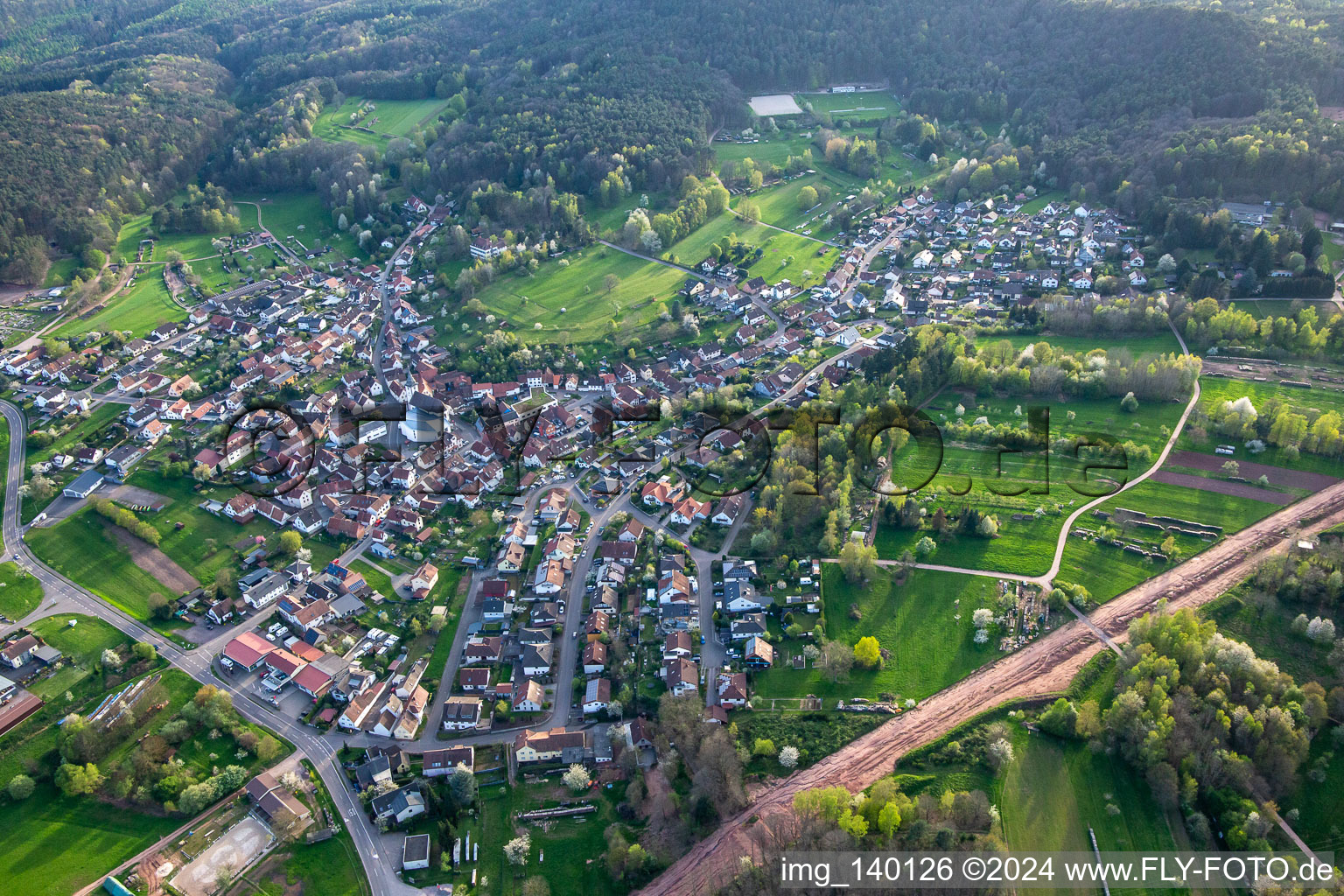 Aerial view of From the north in the district Gossersweiler in Gossersweiler-Stein in the state Rhineland-Palatinate, Germany