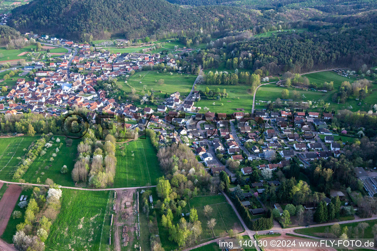 District Gossersweiler in Gossersweiler-Stein in the state Rhineland-Palatinate, Germany seen from a drone