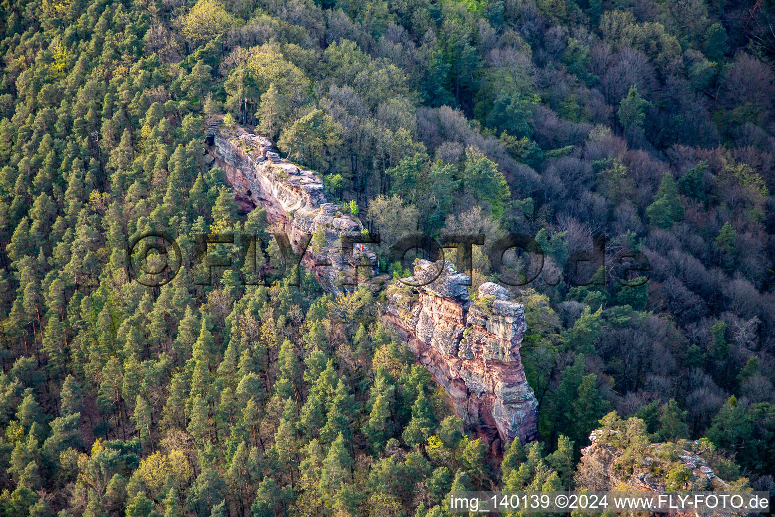 Aerial view of Luger Geiersteine in Lug in the state Rhineland-Palatinate, Germany