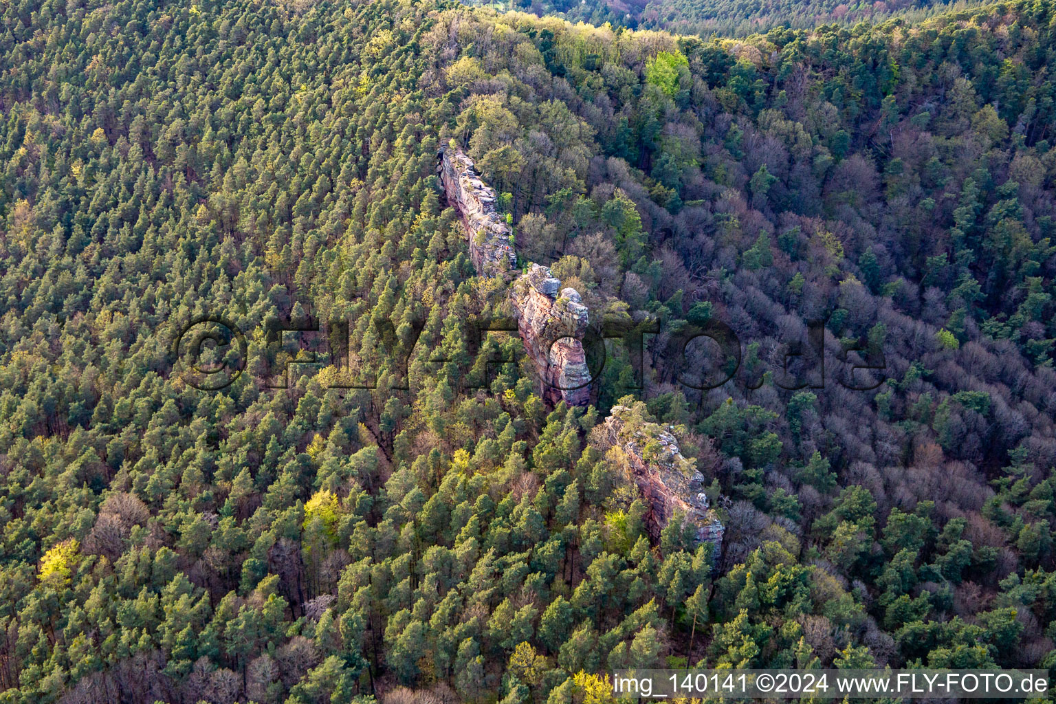 Aerial photograpy of Luger vulture stones in Lug in the state Rhineland-Palatinate, Germany