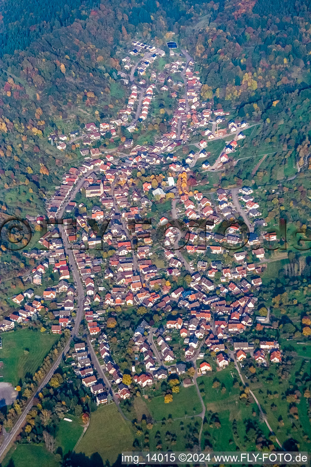 Aerial view of Village view in the district Sulzbach in Gaggenau in the state Baden-Wurttemberg, Germany