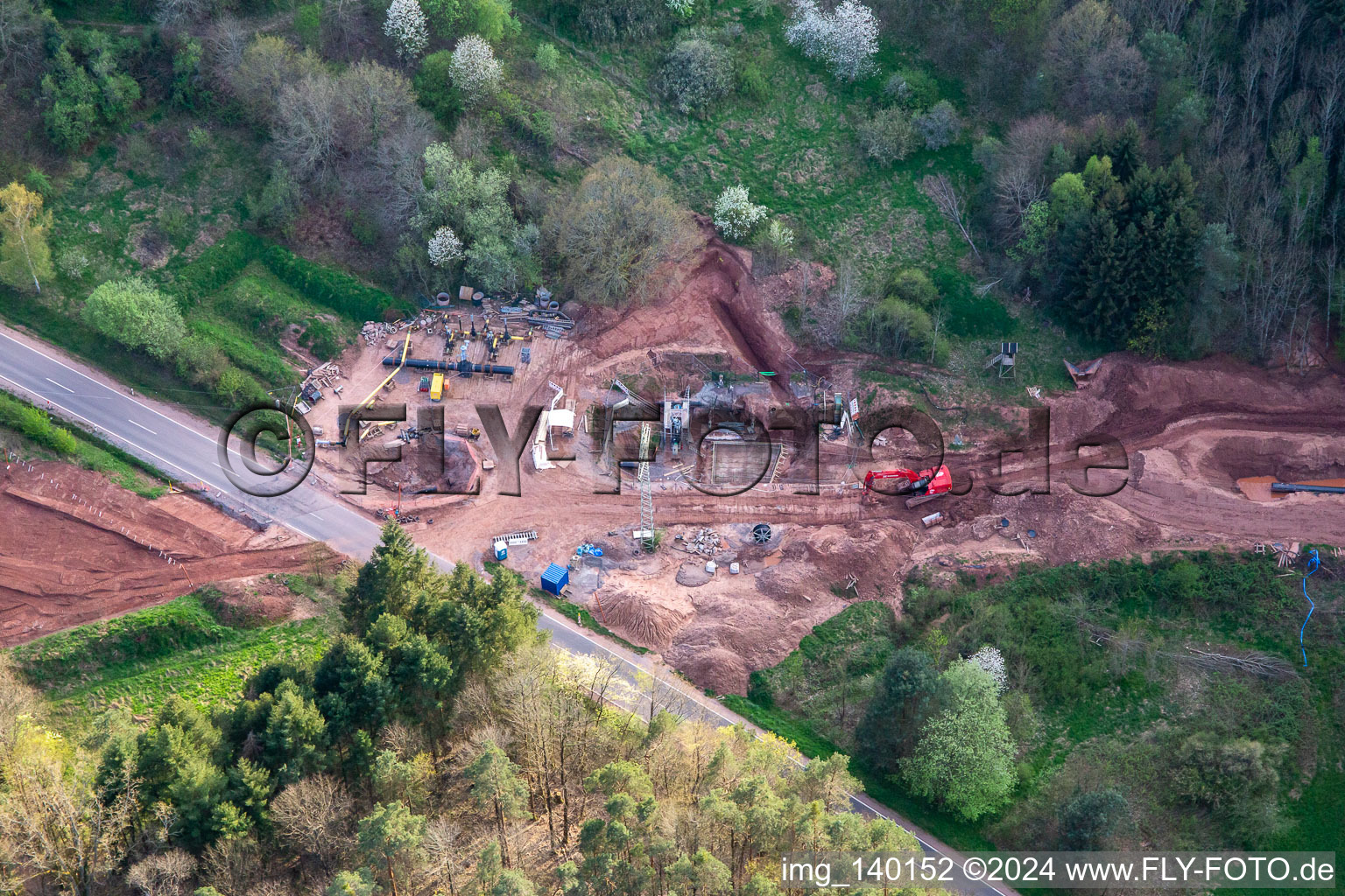 Aerial photograpy of Path through the Palatinate Forest for the reconstruction of the 51 km section of the Trans-Europe natural gas pipeline (TENP-III from the Netherlands to Switzerland) between Mittelbrunn and Klingenmünster in Schwanheim in the state Rhineland-Palatinate, Germany