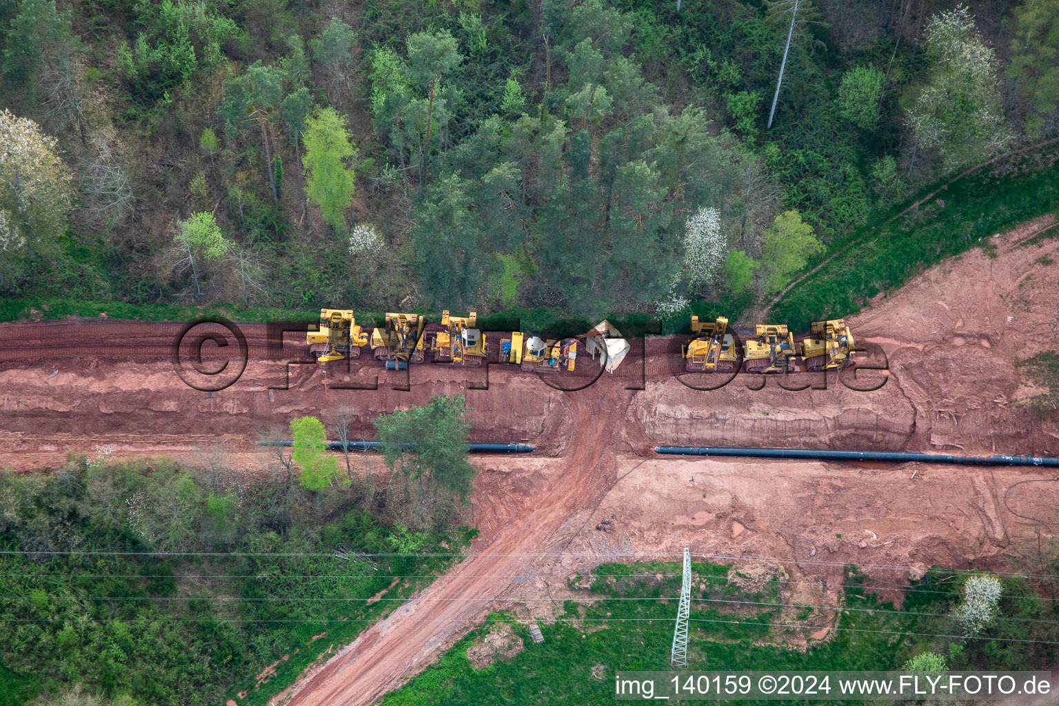 Path through the Palatinate Forest for the reconstruction of the 51 km section of the Trans-Europe natural gas pipeline (TENP-III from the Netherlands to Switzerland) between Mittelbrunn and Klingenmünster in Schwanheim in the state Rhineland-Palatinate, Germany out of the air