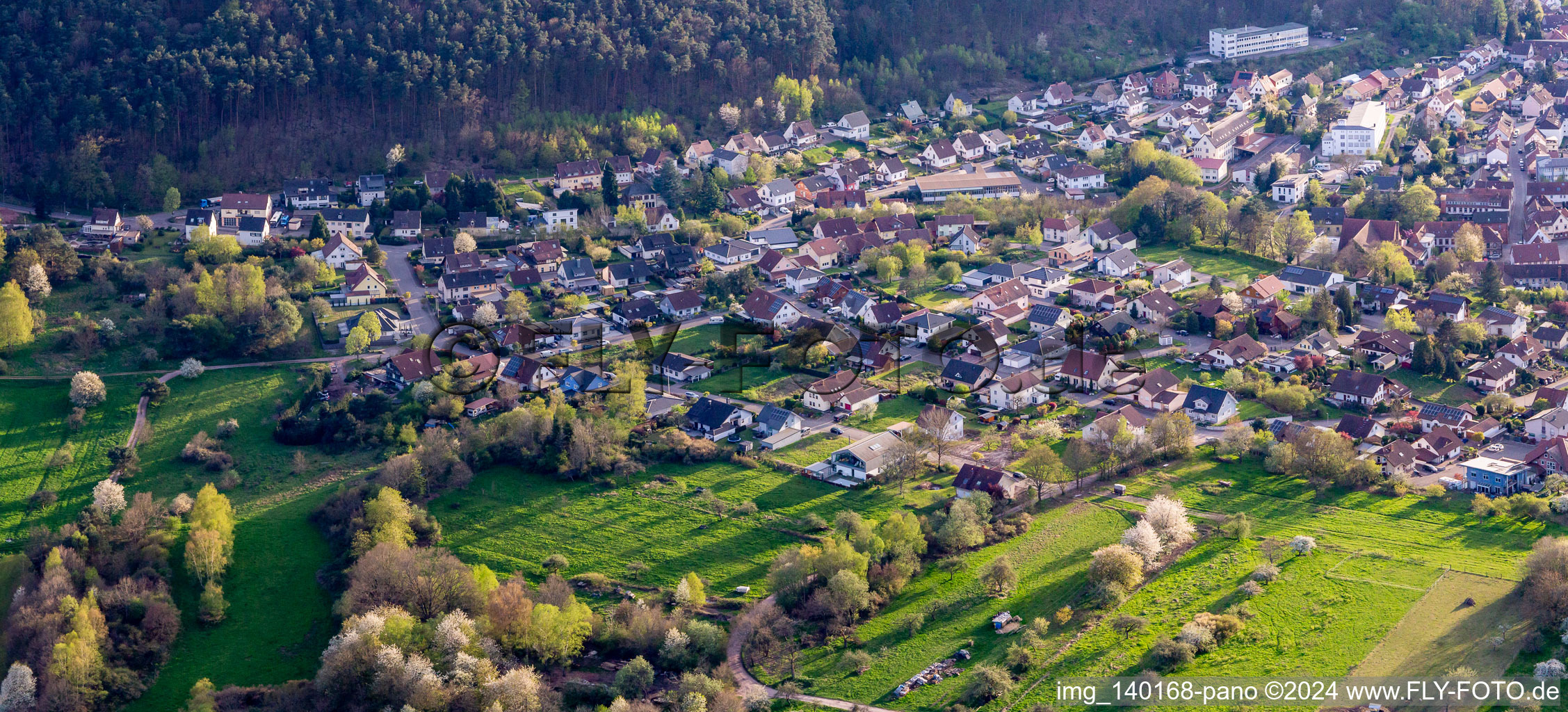 Aerial view of From the northeast in Hauenstein in the state Rhineland-Palatinate, Germany