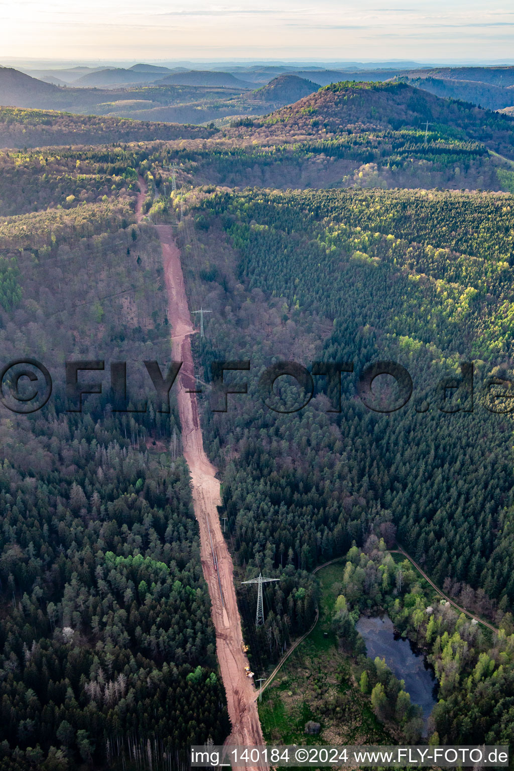 Path through the Palatinate Forest for the reconstruction of the 51 km section of the Trans-Europe natural gas pipeline (TENP-III from the Netherlands to Switzerland) between Mittelbrunn and Klingenmünster in Wilgartswiesen in the state Rhineland-Palatinate, Germany