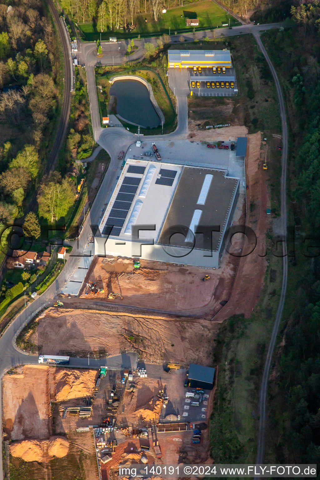 Aerial view of Neufeld industrial area in Wilgartswiesen in the state Rhineland-Palatinate, Germany