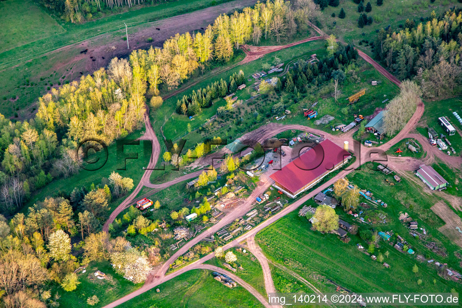 Aerial photograpy of Aussiedlerhof in Oberschlettenbach in the state Rhineland-Palatinate, Germany