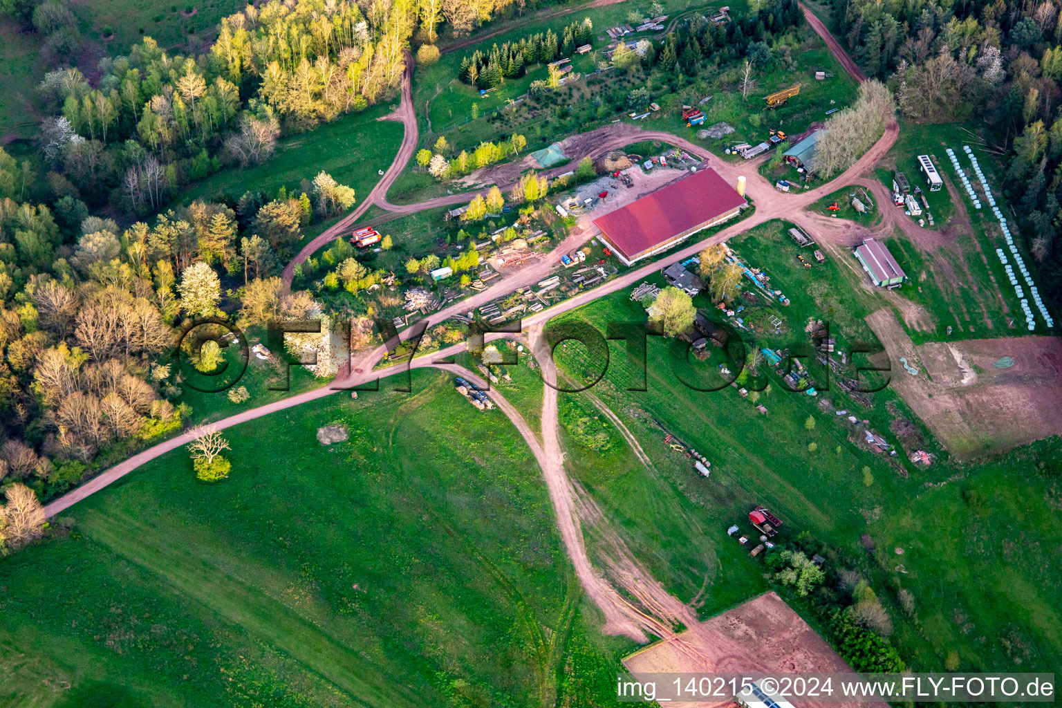 Oblique view of Aussiedlerhof in Oberschlettenbach in the state Rhineland-Palatinate, Germany