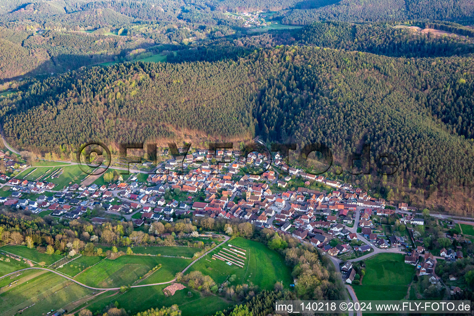 Aerial photograpy of From the northwest in Vorderweidenthal in the state Rhineland-Palatinate, Germany