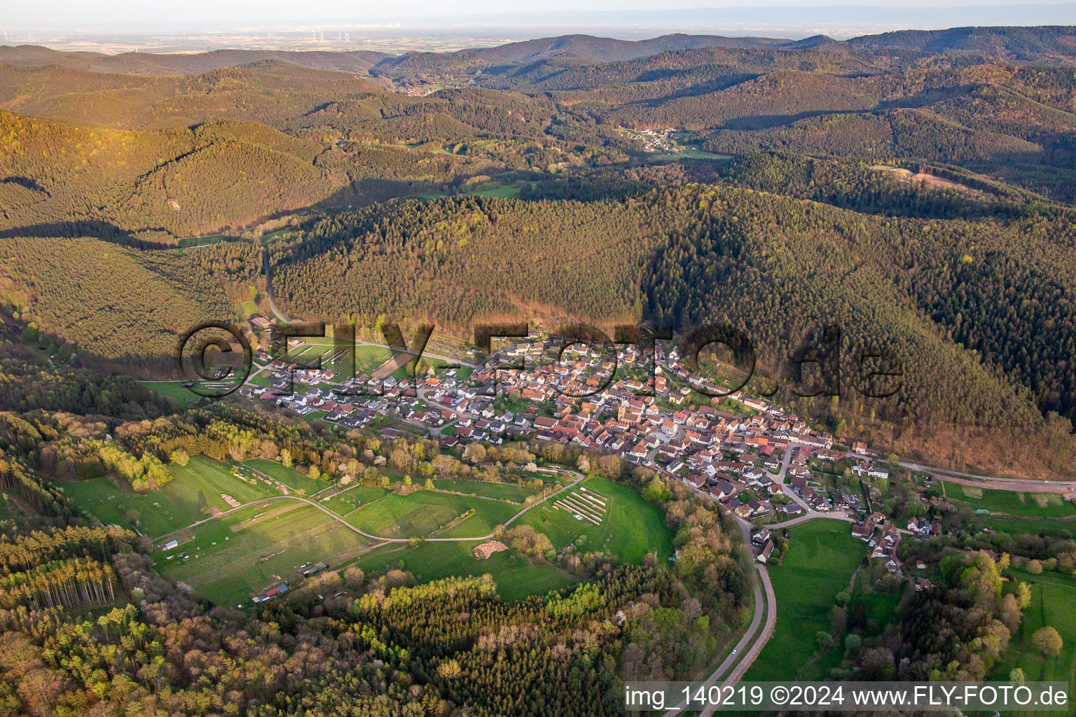 Oblique view of From the northwest in Vorderweidenthal in the state Rhineland-Palatinate, Germany