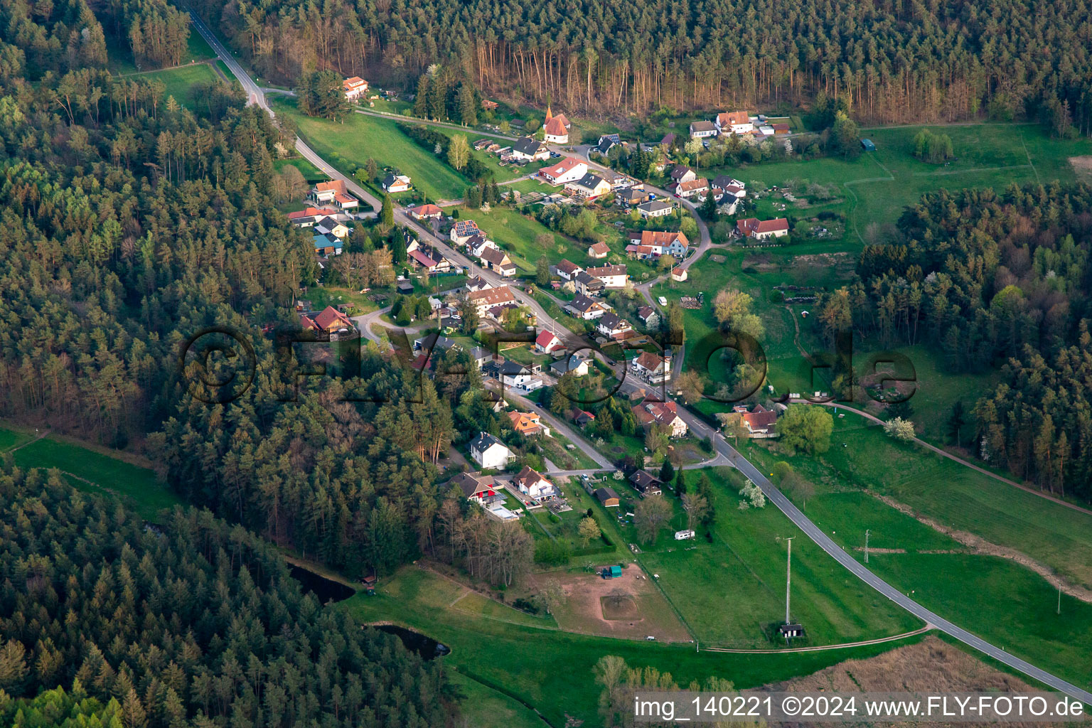 District Lauterschwan in Erlenbach bei Dahn in the state Rhineland-Palatinate, Germany from the plane