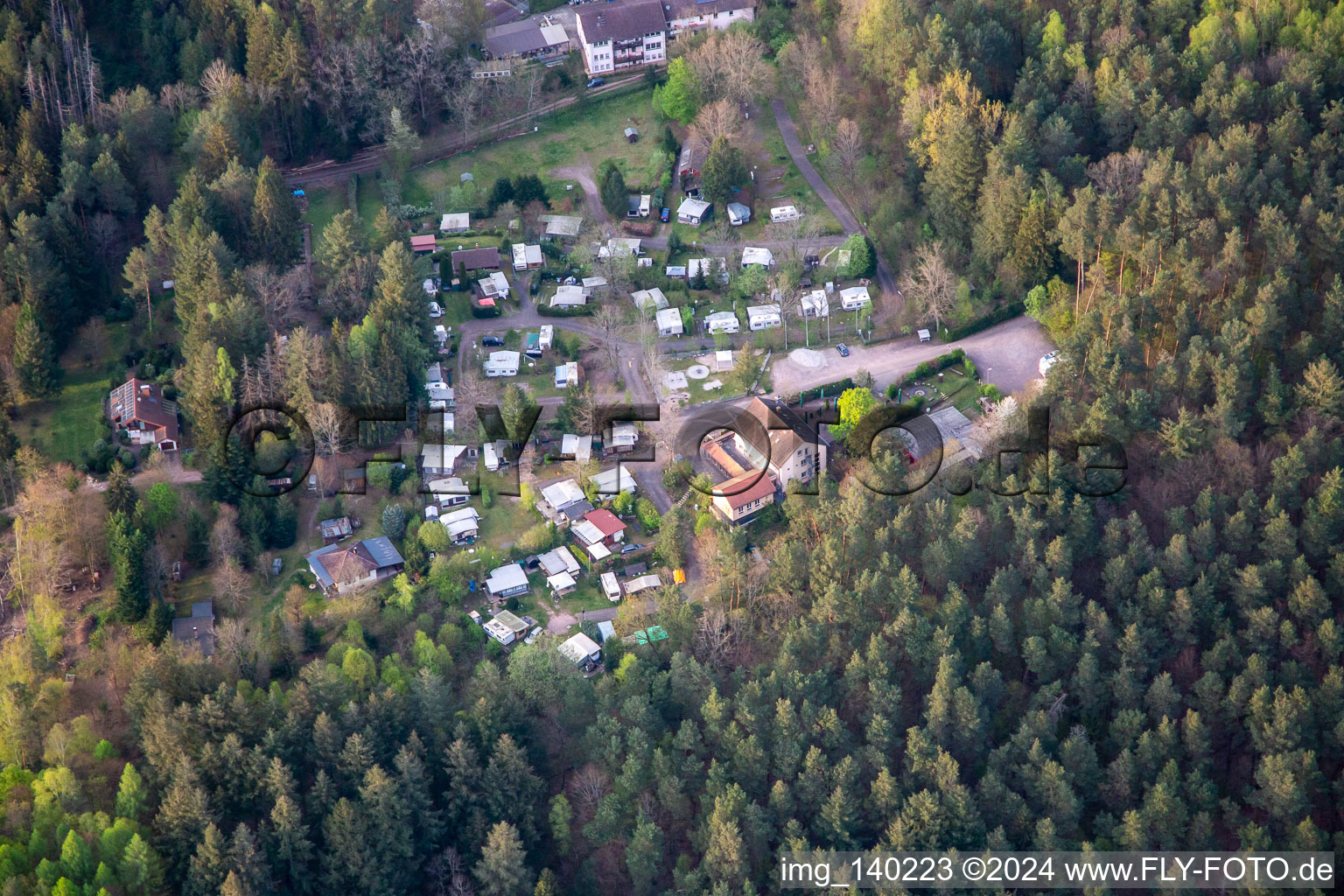 Aerial view of Camping and Naturfreundehaus Bethof in Vorderweidenthal in the state Rhineland-Palatinate, Germany