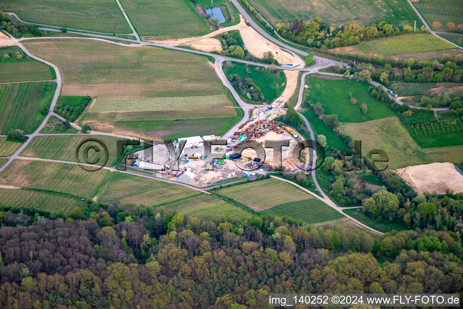 Aerial view of Tunnel construction site east in Dörrenbach in the state Rhineland-Palatinate, Germany