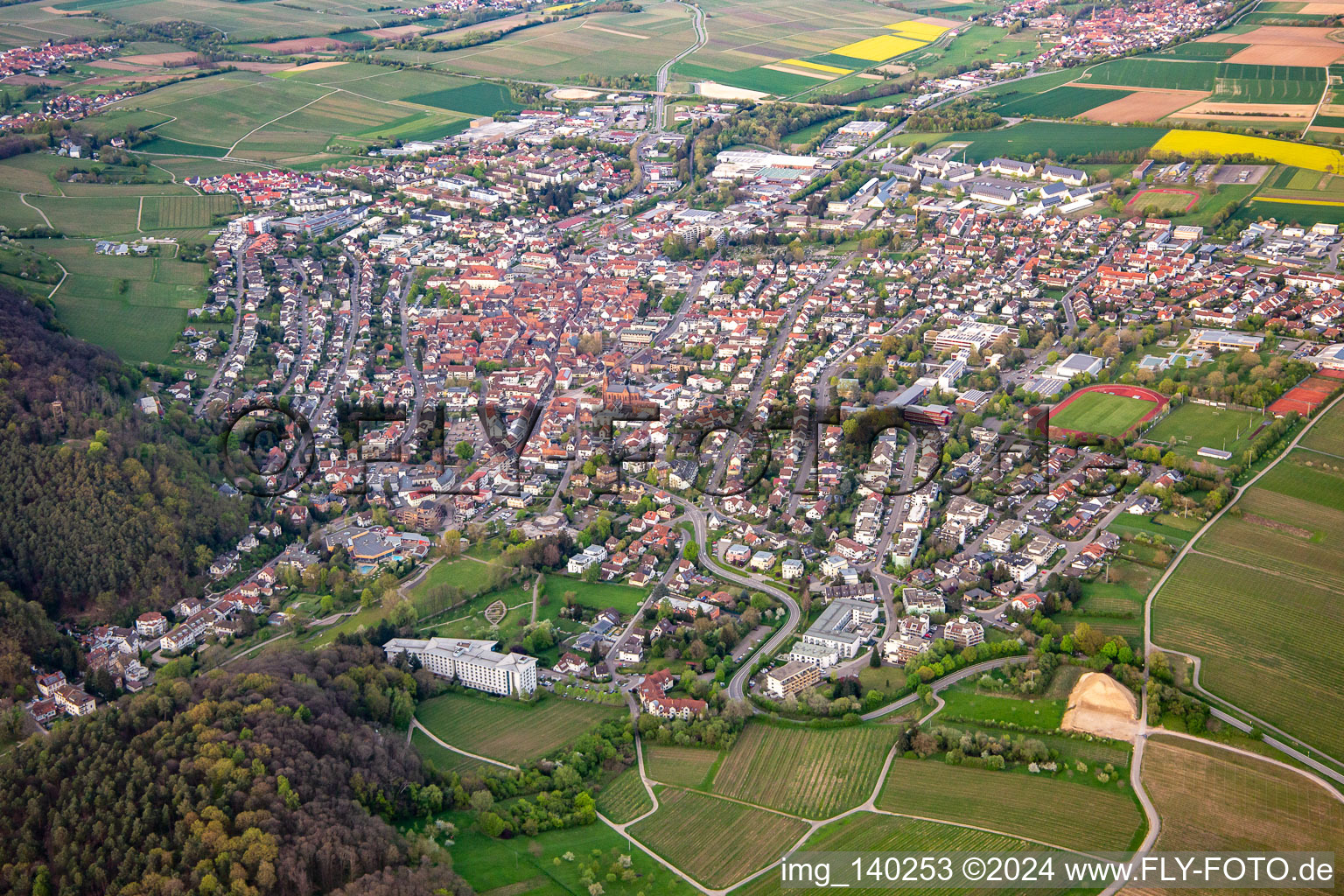 From the southeast in Bad Bergzabern in the state Rhineland-Palatinate, Germany