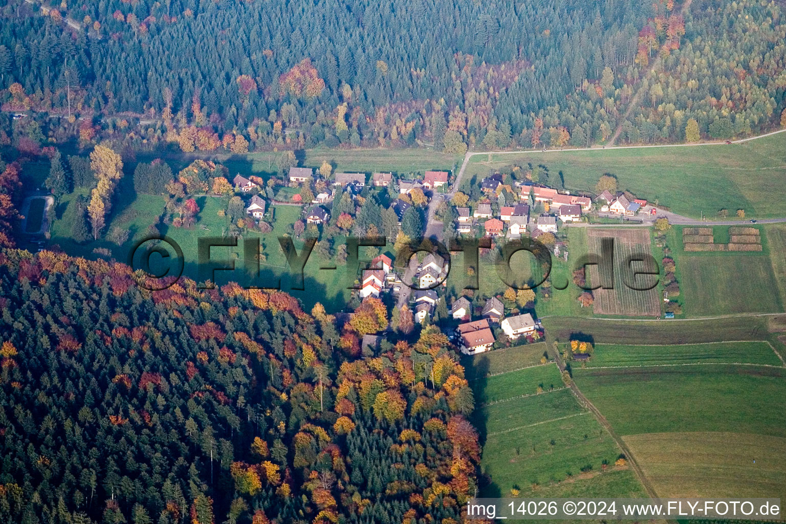 Moosbronn in the state Baden-Wuerttemberg, Germany from above