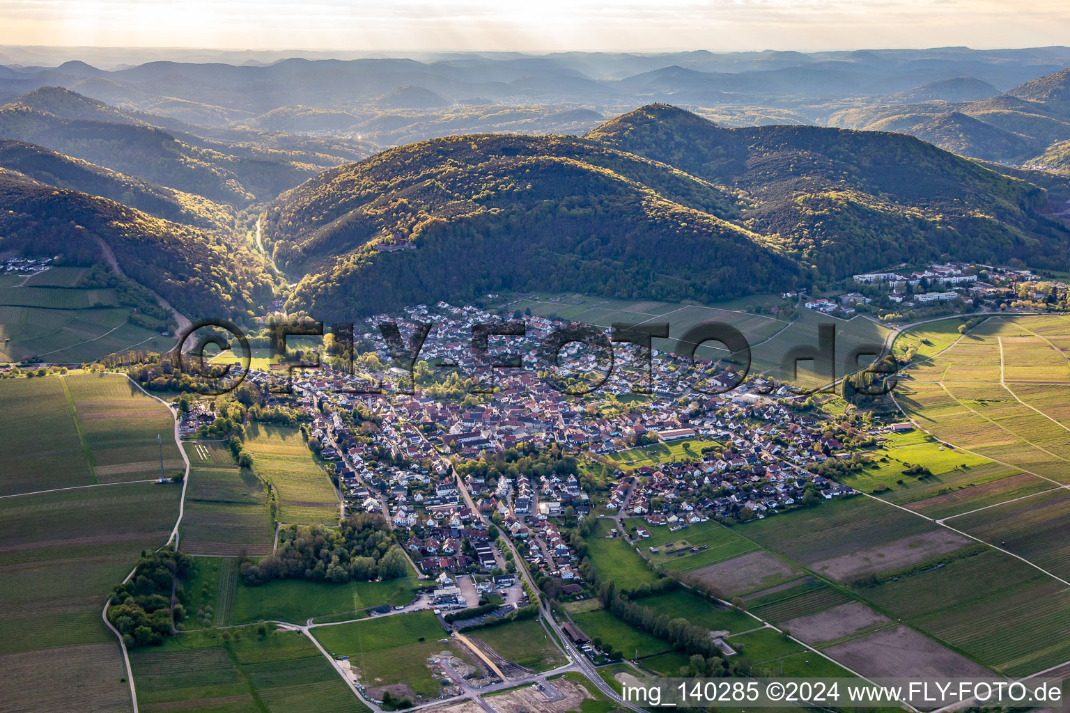 From the east in Klingenmünster in the state Rhineland-Palatinate, Germany