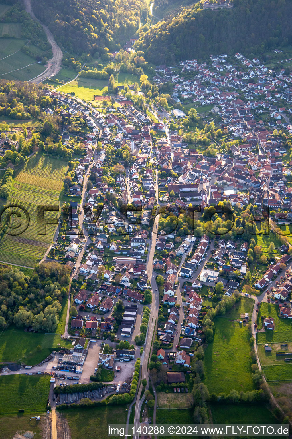 Aerial view of From the east in Klingenmünster in the state Rhineland-Palatinate, Germany