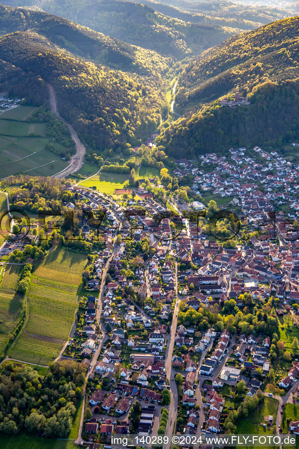 Aerial photograpy of From the east in Klingenmünster in the state Rhineland-Palatinate, Germany