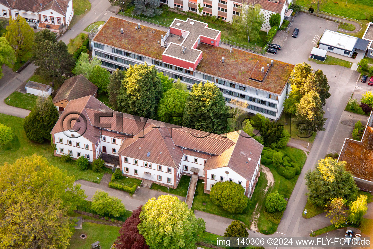 Palatinate Clinic for Psychiatry and Neurology "Landeck" with Department for General Psychiatry and Addiction Disorders – Clinic for Psychiatry, Psychosomatics and Psychotherapy, Clinic for Forensic Psychiatry, Clinic for Gerontopsychiatry, Psychosomatics and Psychotherapy, Clinic for Neurology, Clinic for Psychiatry, Psychosomatics and Psychotherapy, Clinic for Child and Adolescent Psychiatry, Psychosomatics and Psychotherapy as well as Institute Outpatient Clinic, Psychiatric Institute Outpatient Clinics - Clinic for Psychiatry, Psychosomatics and Psychotherapy in Klingenmünster in the state Rhineland-Palatinate, Germany out of the air