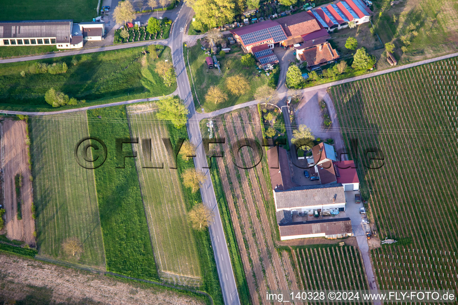 Aerial view of Knaufs Weinstube in Göcklingen in the state Rhineland-Palatinate, Germany