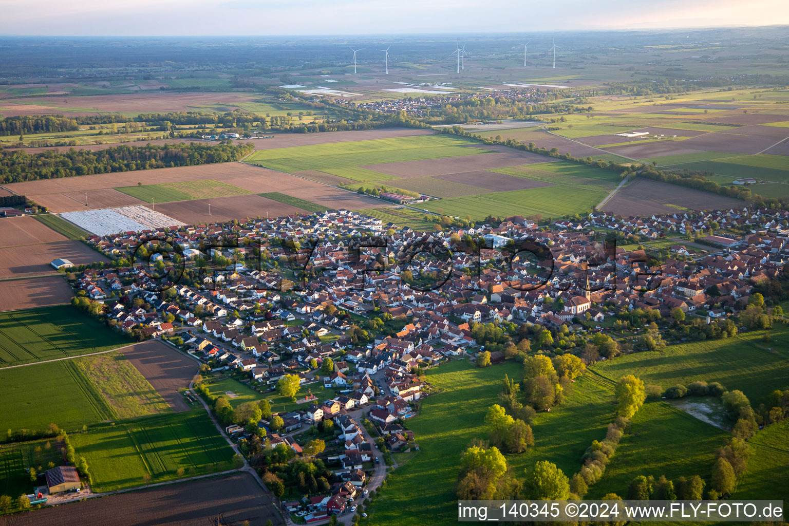 From northeast in Steinweiler in the state Rhineland-Palatinate, Germany