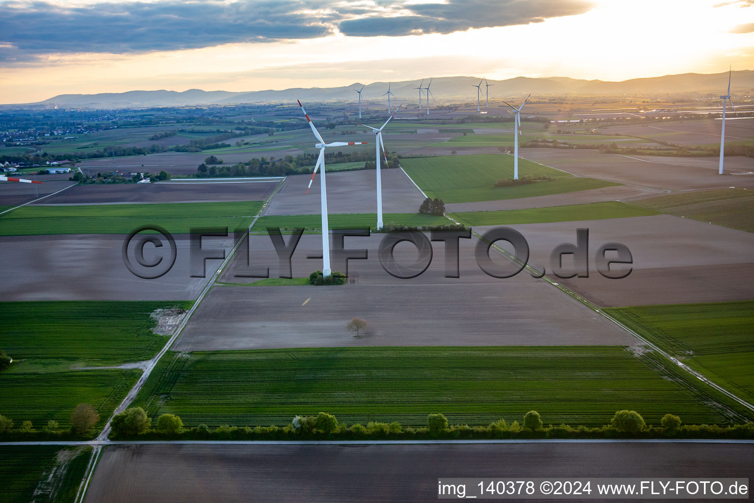 Aerial view of Wind farm Minfeld in Minfeld in the state Rhineland-Palatinate, Germany
