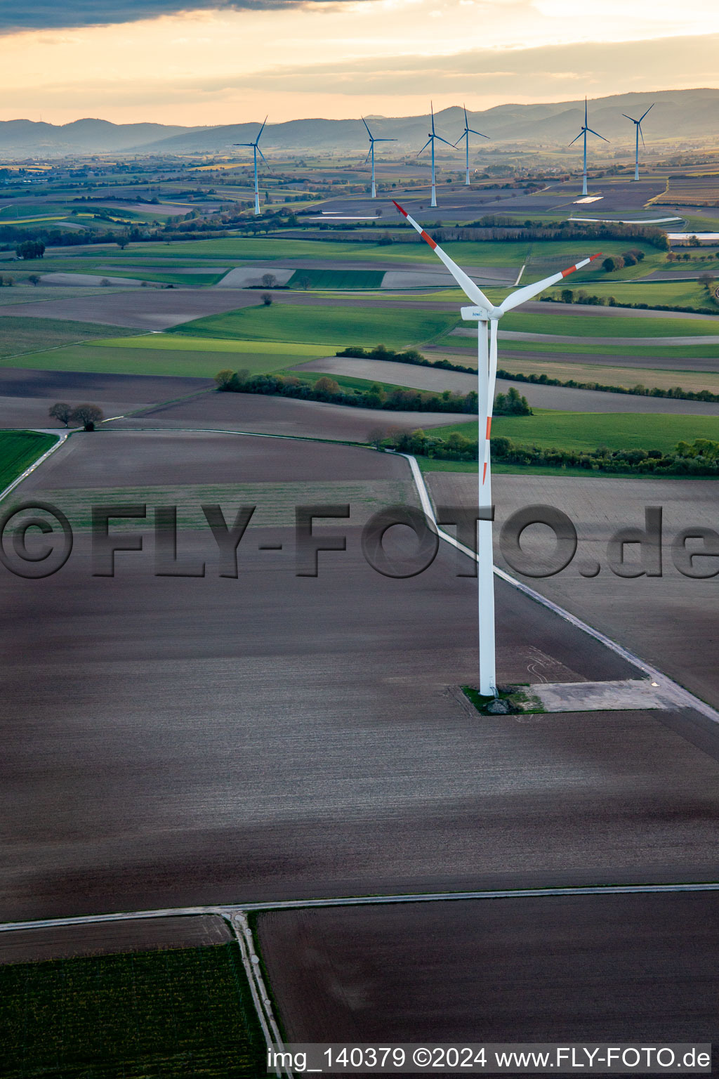 Aerial photograpy of Wind farm Minfeld in Minfeld in the state Rhineland-Palatinate, Germany