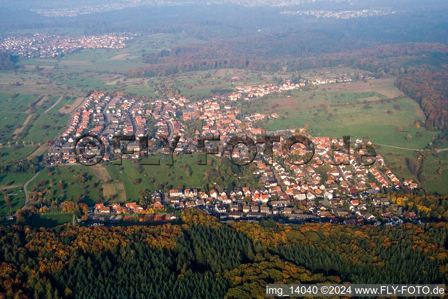 District Schöllbronn in Ettlingen in the state Baden-Wuerttemberg, Germany from the drone perspective