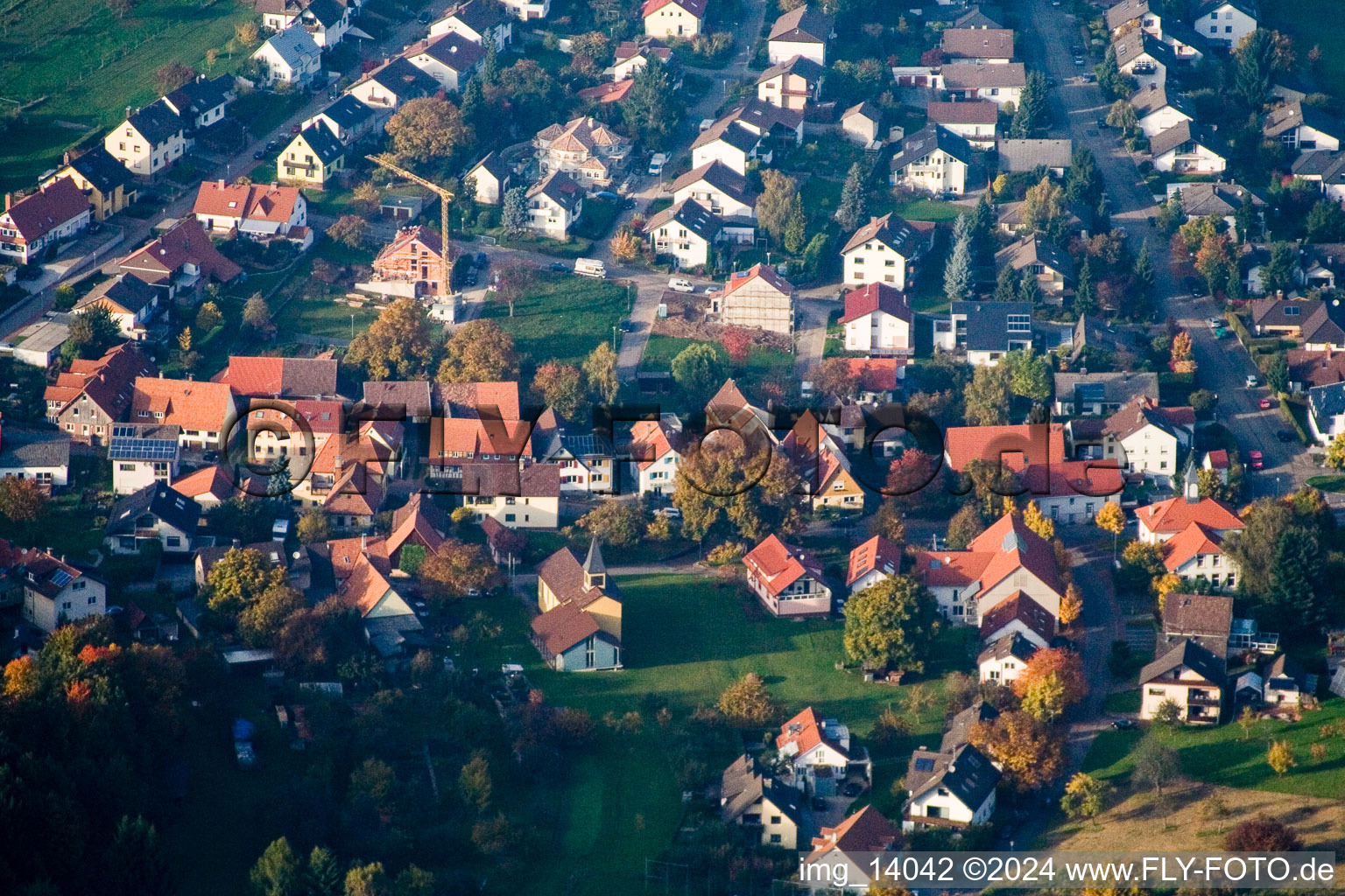 Drone image of District Schluttenbach in Ettlingen in the state Baden-Wuerttemberg, Germany