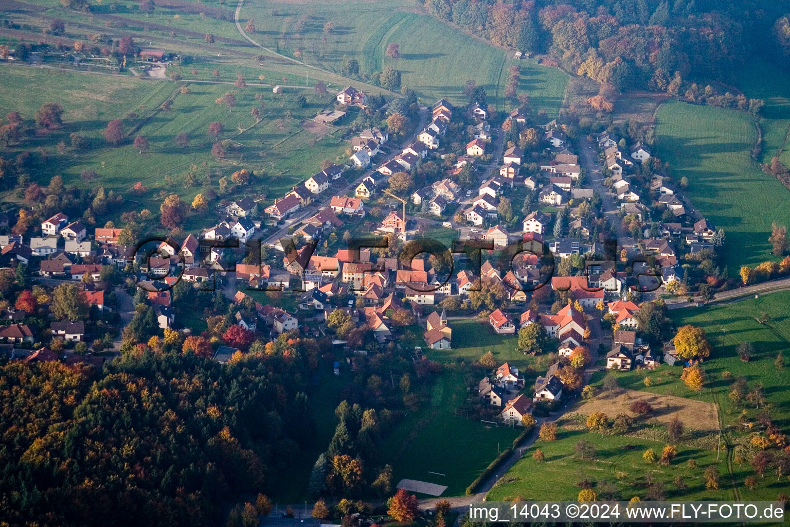 District Schluttenbach in Ettlingen in the state Baden-Wuerttemberg, Germany from the drone perspective