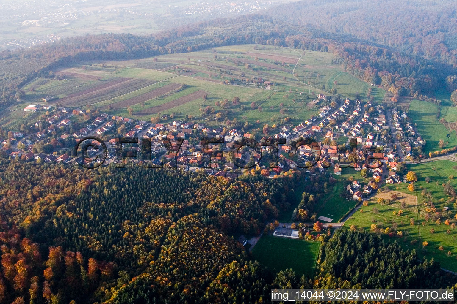 District Schluttenbach in Ettlingen in the state Baden-Wuerttemberg, Germany from a drone