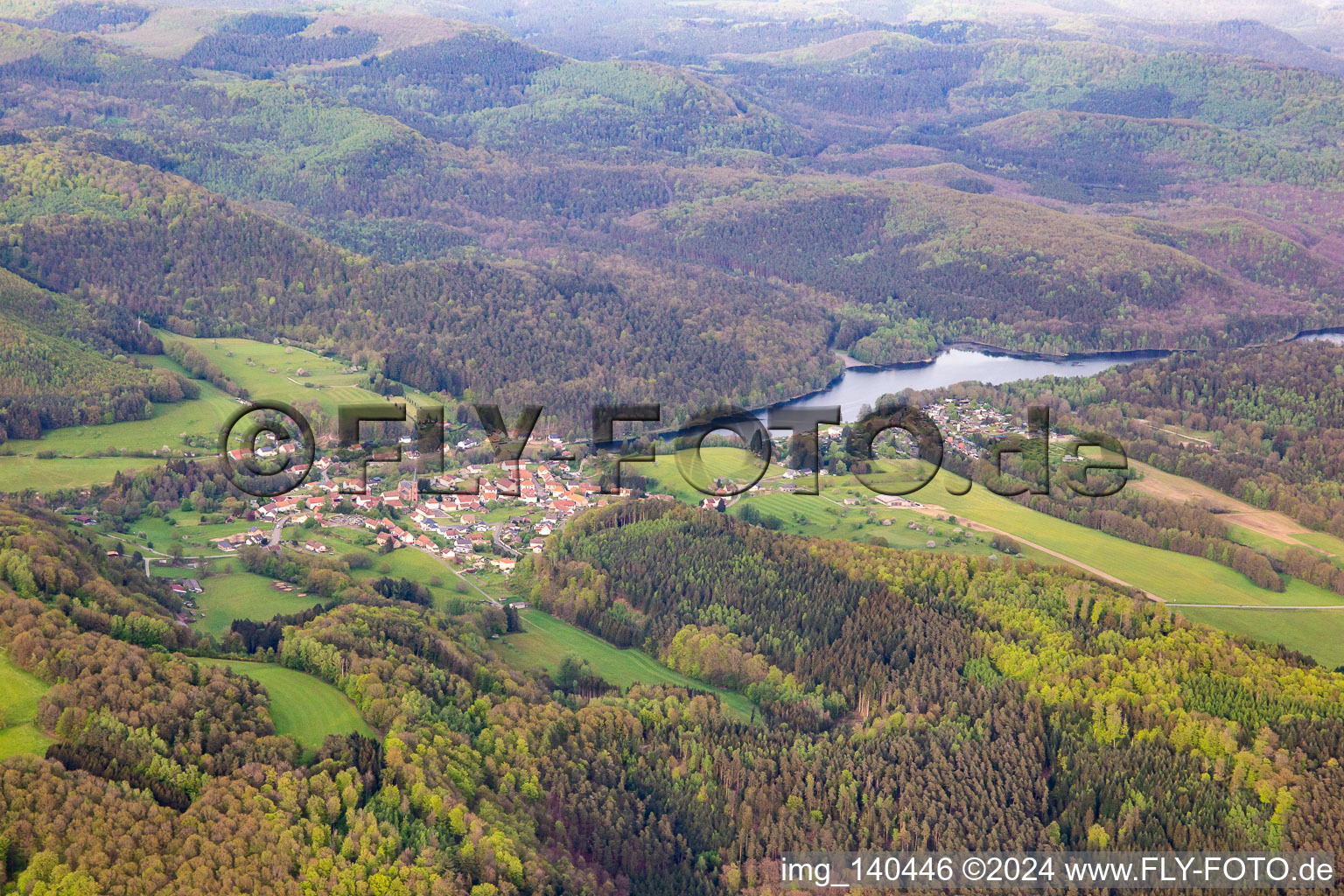 Pond of Haspelschiedt in Haspelschiedt in the state Moselle, France