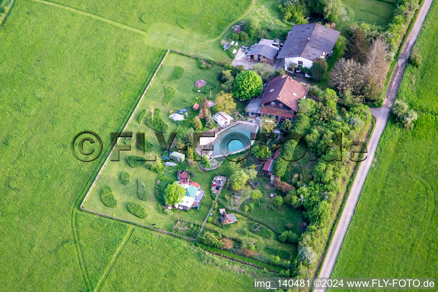 Aerial view of Garden idyll in Blies-Ébersing in the state Moselle, France