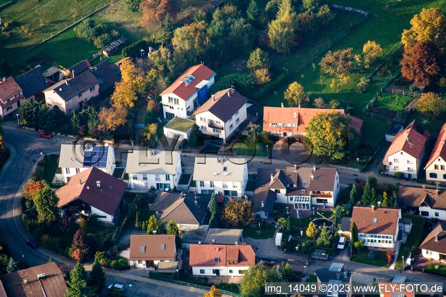 District Schöllbronn in Ettlingen in the state Baden-Wuerttemberg, Germany seen from a drone