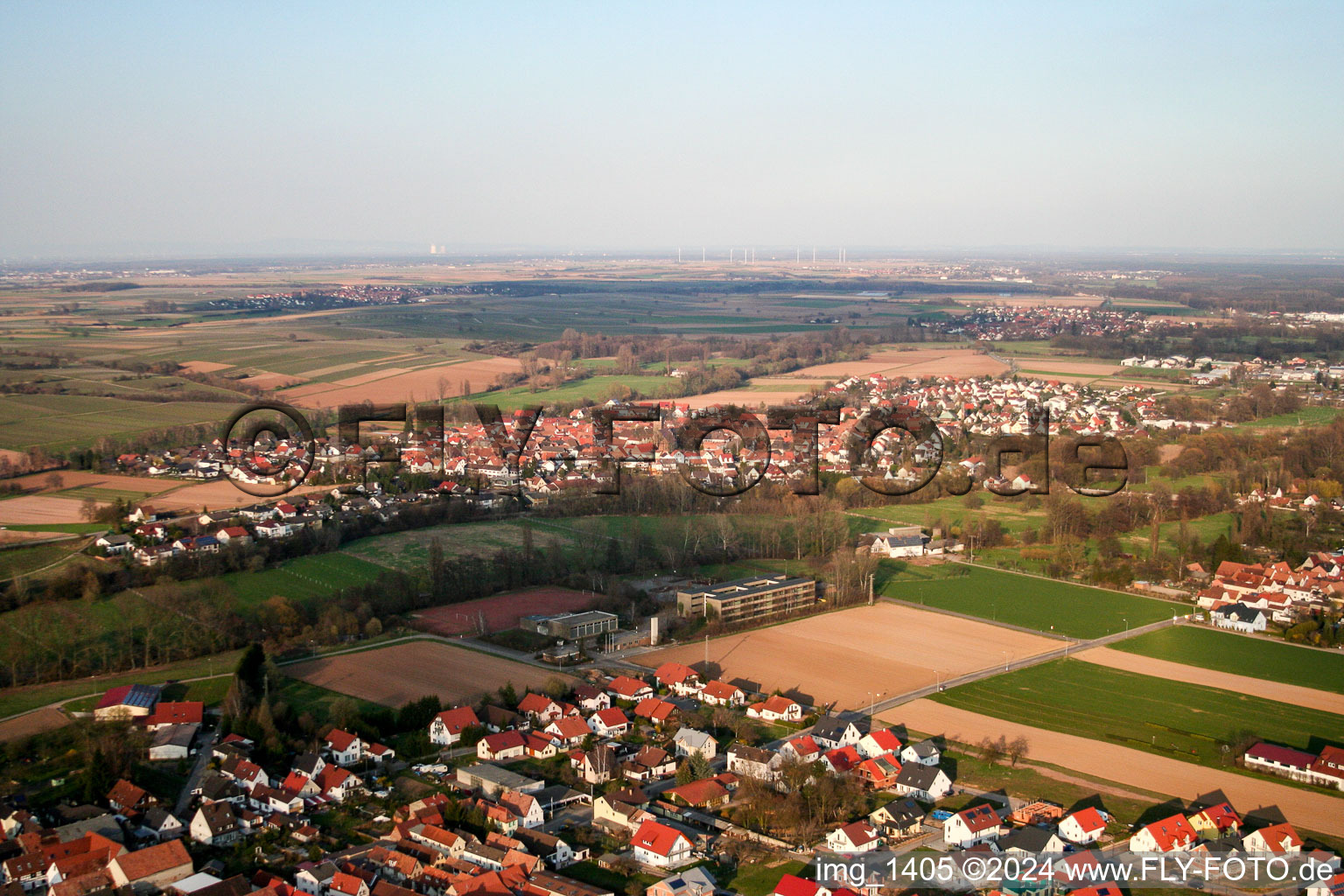 District Ingenheim in Billigheim-Ingenheim in the state Rhineland-Palatinate, Germany from the plane