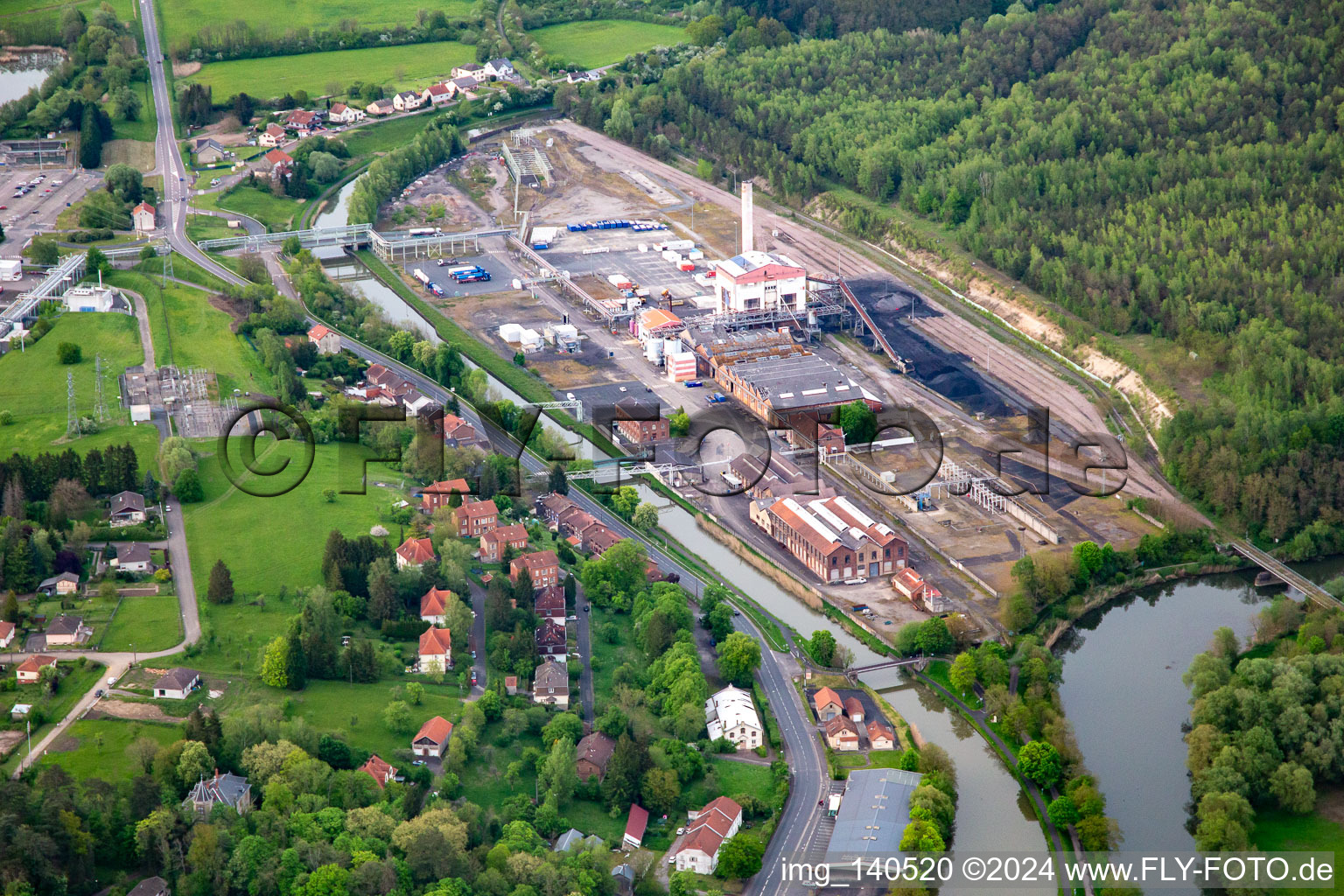 Aerial view of Industrial area Rue Ernest Solvay in Willerwald in the state Moselle, France
