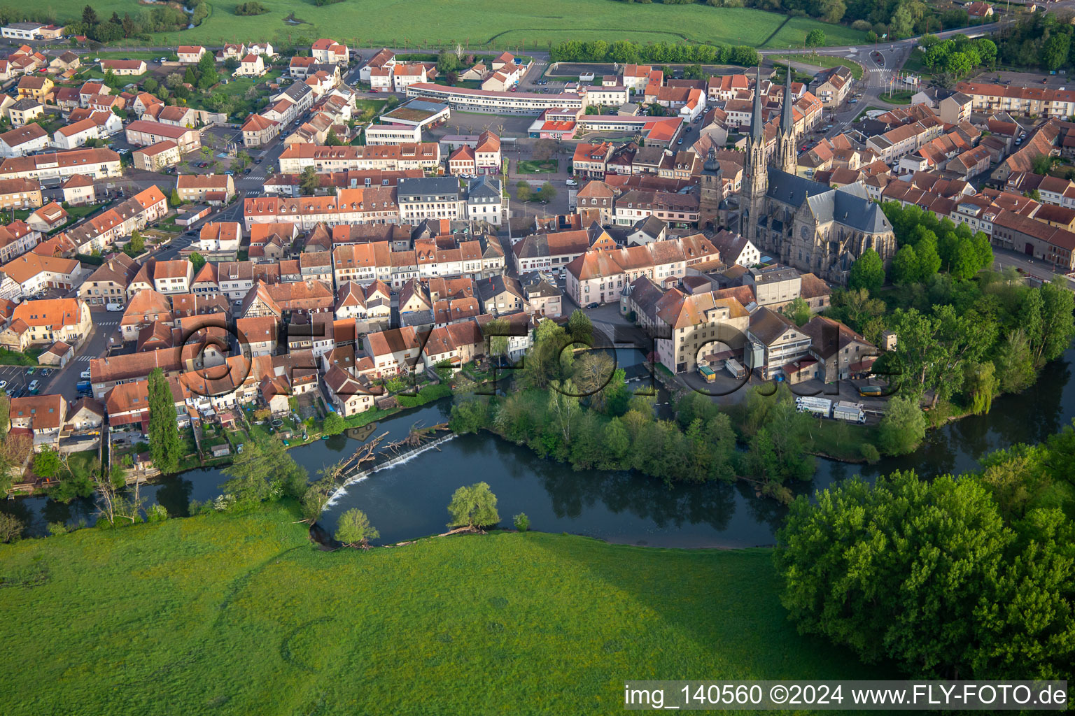 Old town with Église Saint-Martin (Cathédrale de la Sarre) in Sarralbe in the state Moselle, France