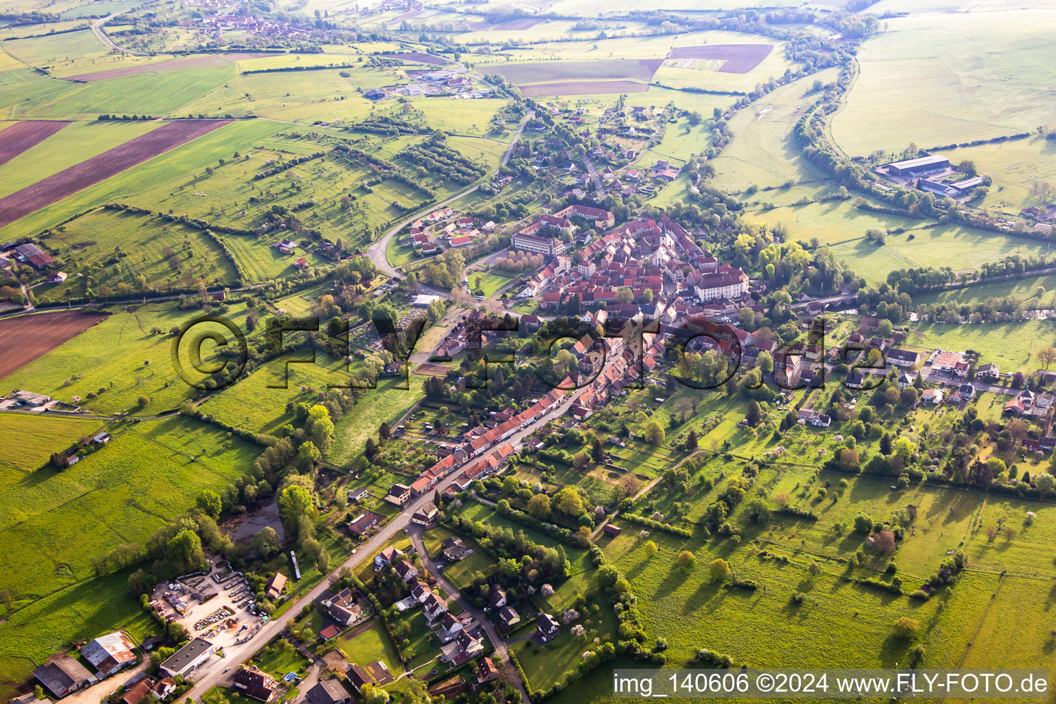 Aerial view of Fénétrange in the state Moselle, France