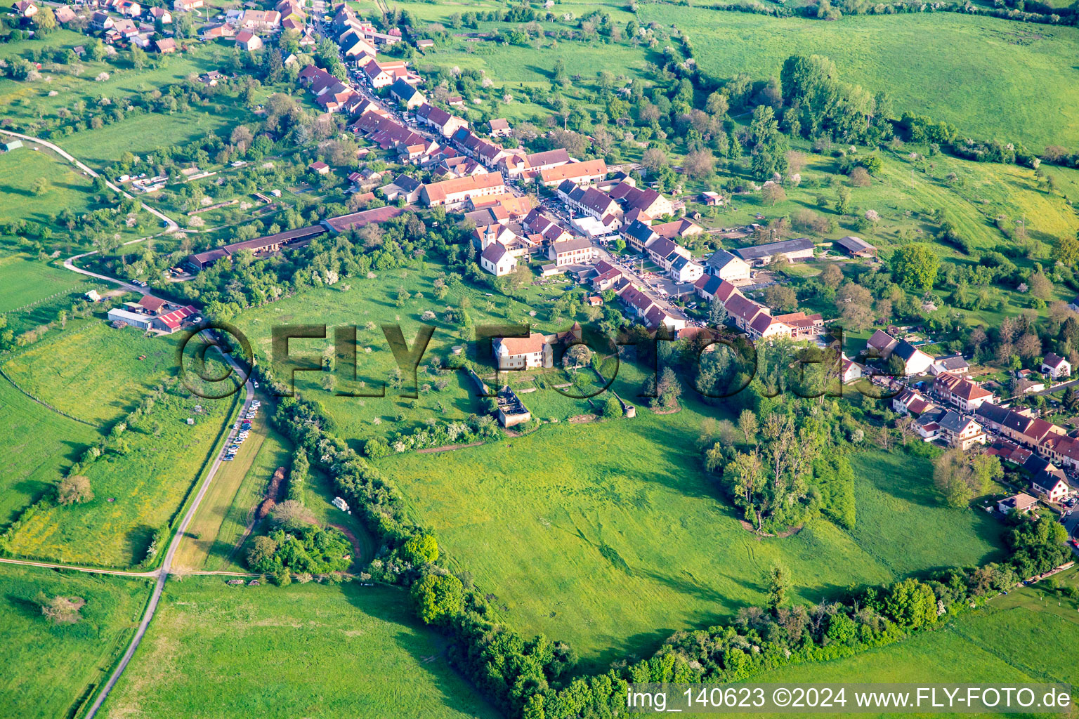 Aerial view of Castle of Diedendorf in Diedendorf in the state Bas-Rhin, France