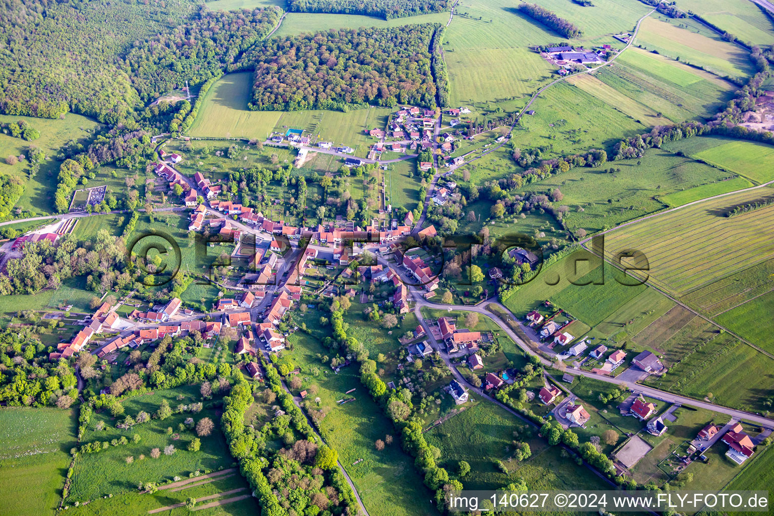 Aerial view of Burbach in the state Bas-Rhin, France