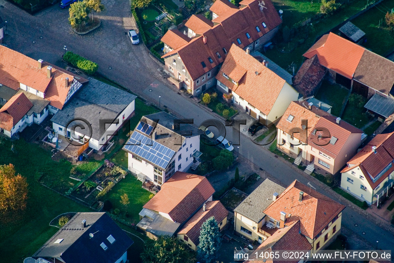 District Schluttenbach in Ettlingen in the state Baden-Wuerttemberg, Germany from above