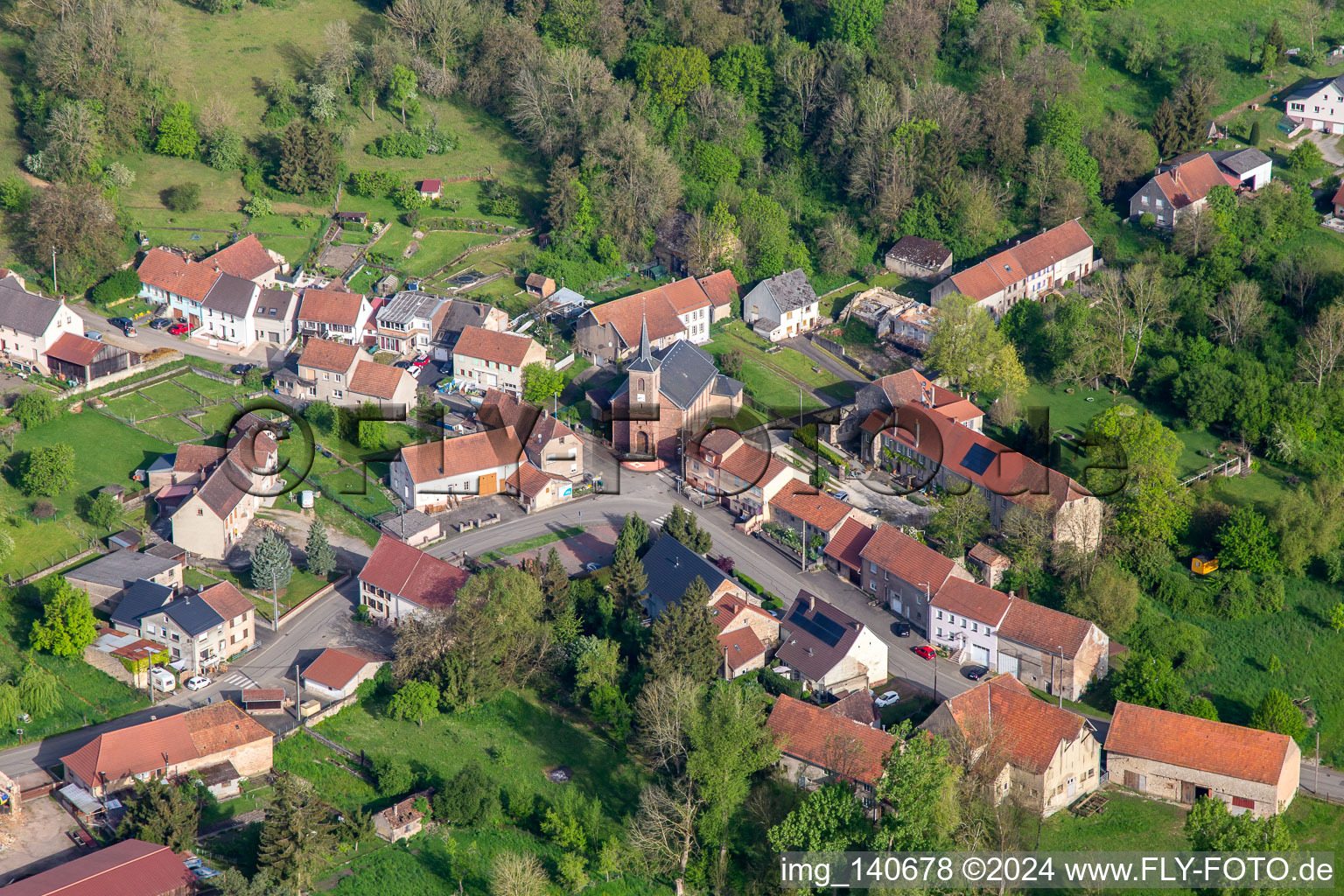 Aerial view of Guising in Bettviller in the state Moselle, France