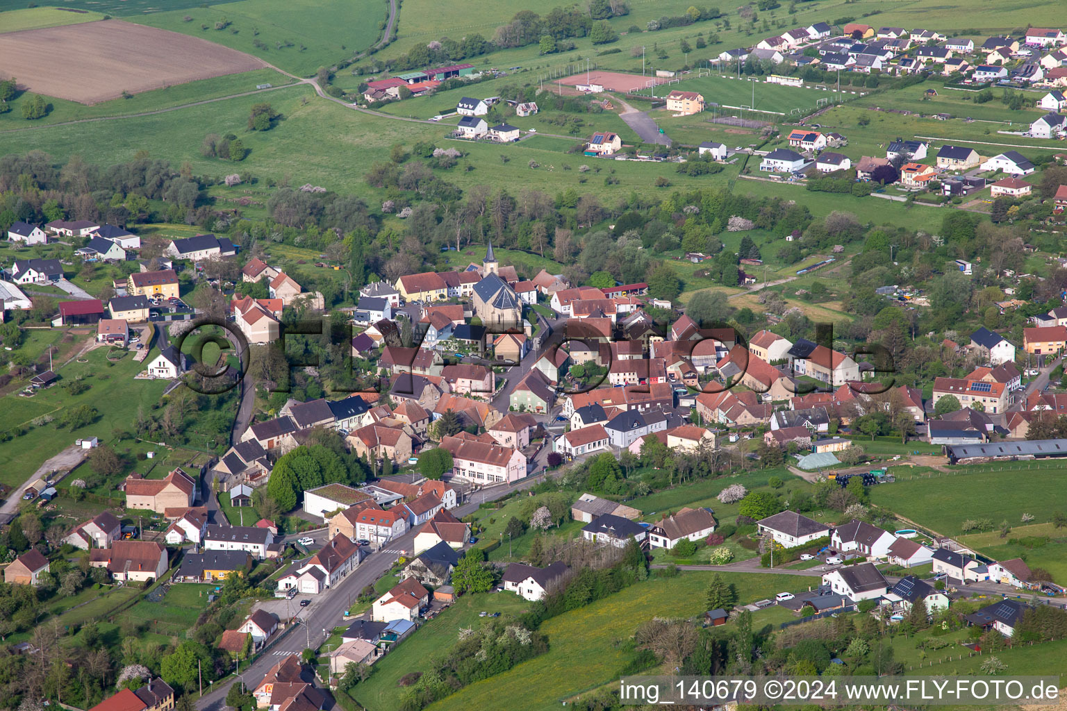 Oblique view of Gros-Réderching in the state Moselle, France