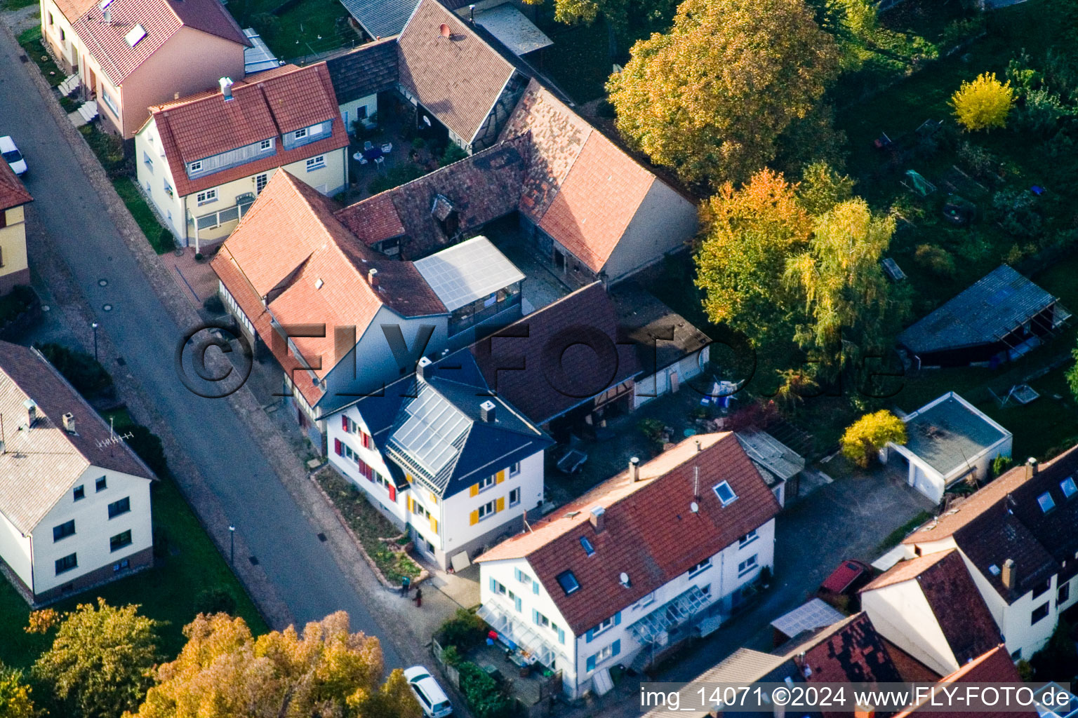 District Schluttenbach in Ettlingen in the state Baden-Wuerttemberg, Germany seen from above