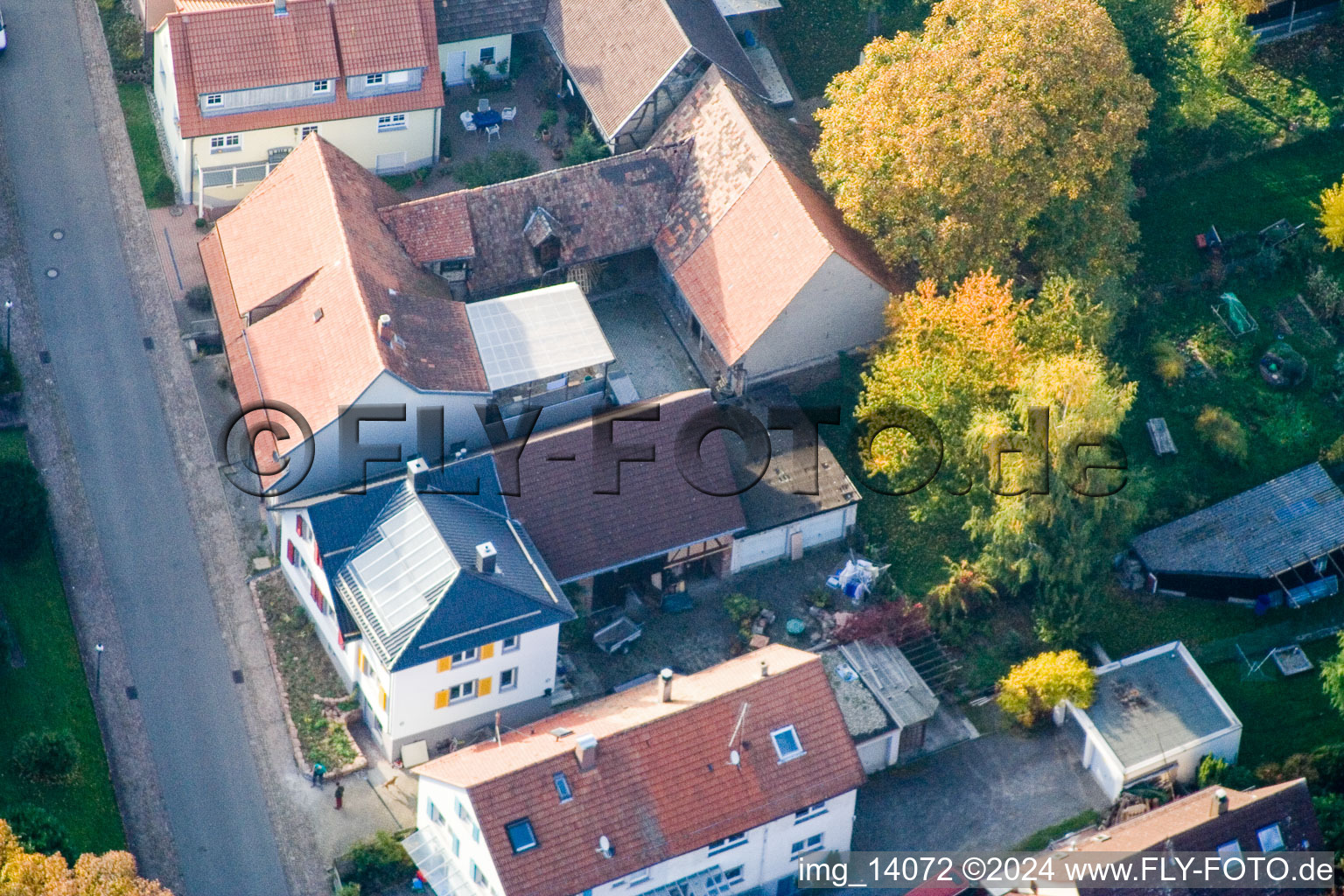 District Schluttenbach in Ettlingen in the state Baden-Wuerttemberg, Germany from the plane