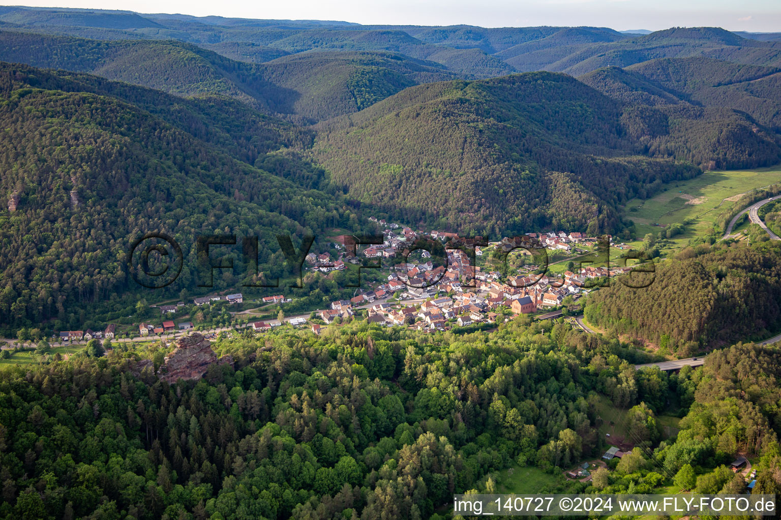 Aerial photograpy of From the south in Wilgartswiesen in the state Rhineland-Palatinate, Germany