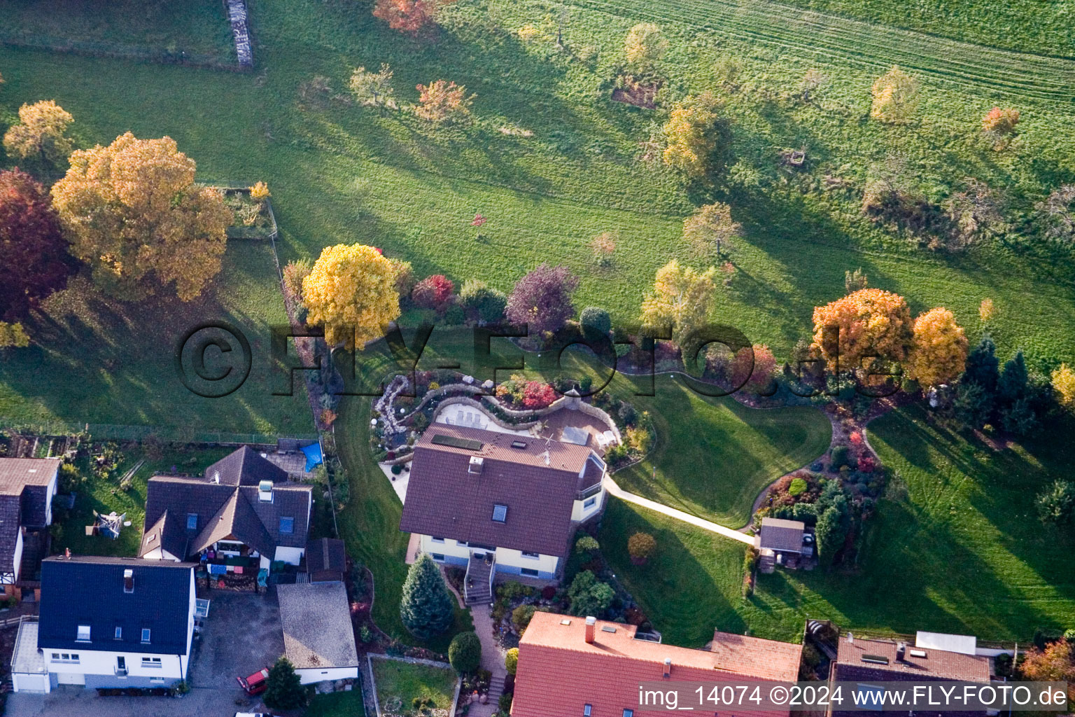 District Schluttenbach in Ettlingen in the state Baden-Wuerttemberg, Germany viewn from the air