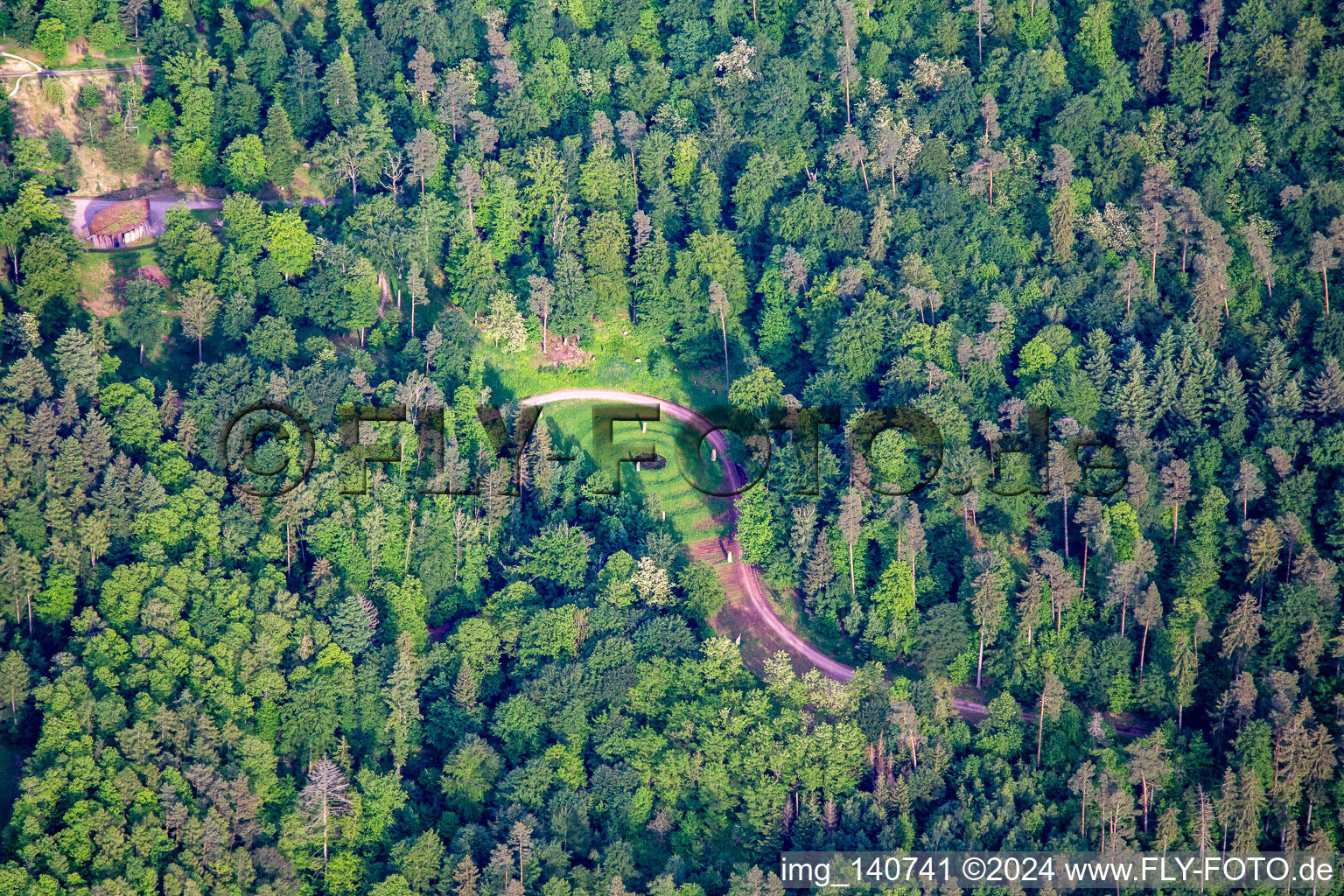 Aerial view of Trifelsruhe natural burial site in Wernersberg in the state Rhineland-Palatinate, Germany