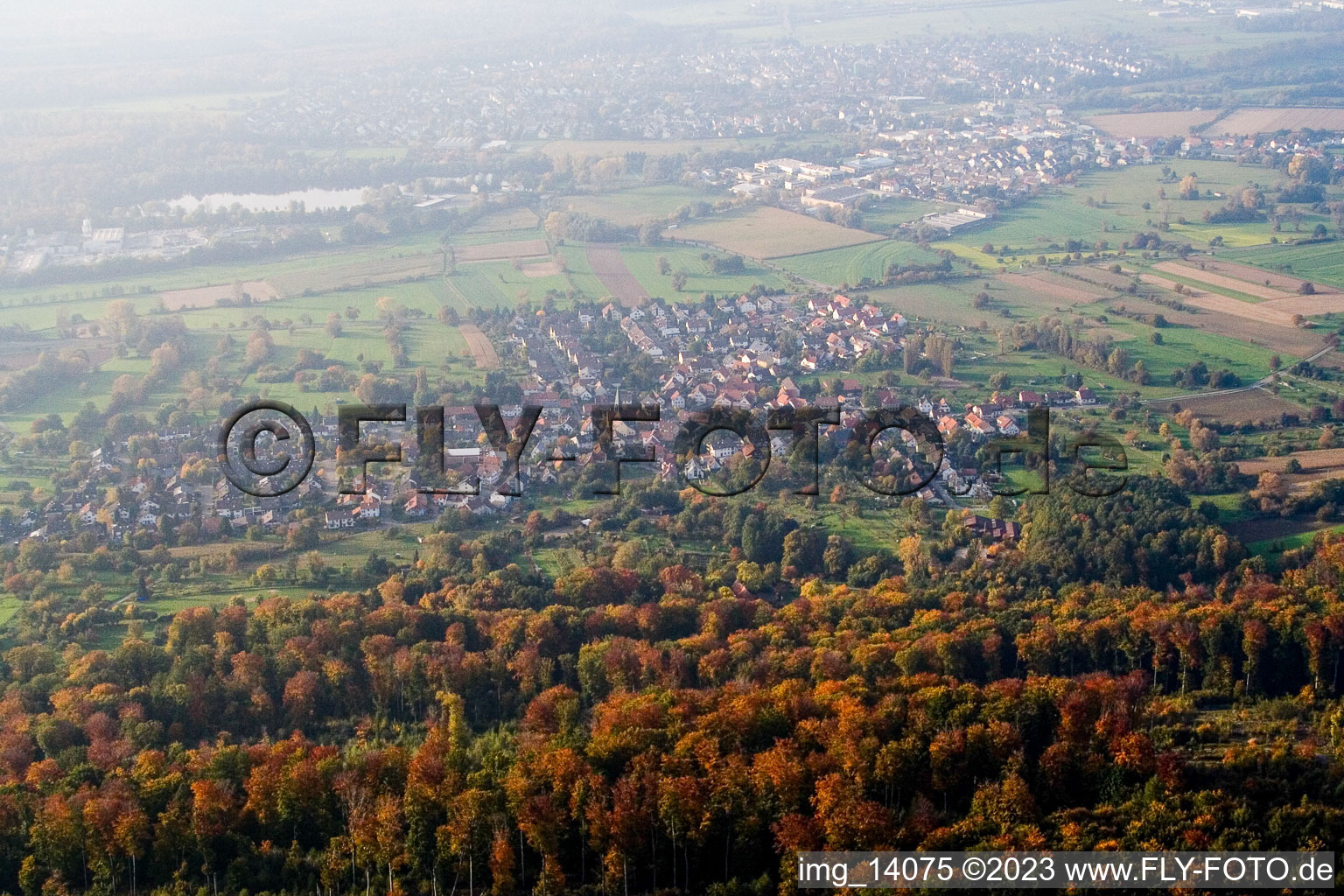 District Oberweier in Ettlingen in the state Baden-Wuerttemberg, Germany viewn from the air